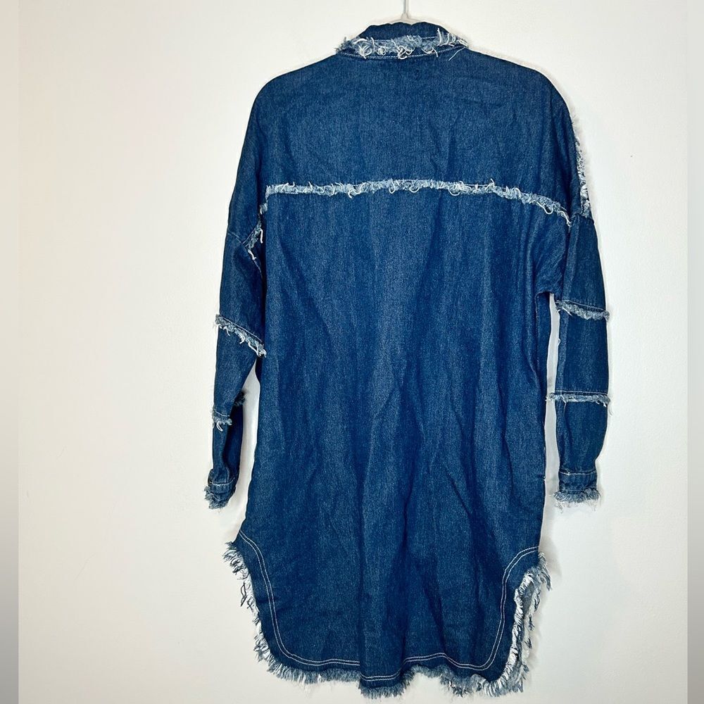 Vocal Denim Party Distressed Long Shacket - Picture 6 of 8
